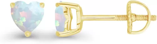 14K Gold Plated 925 Sterling Silver Hypoallergenic 4mm Heart Shape Prong Set Genuine Birthstone Solitaire Screwback Stud Earrings