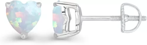 14K Gold Plated 925 Sterling Silver Hypoallergenic 6mm Heart Shape Prong Set Genuine Birthstone Solitaire Screwback Stud Earrings