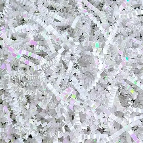 1LB Iridescent Crinkle Cut Paper Shred Filler for Gift Box Bag and Basket On Holidays(Diamond White)