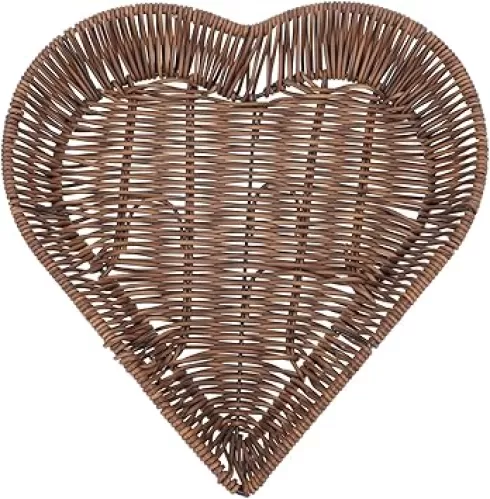 1pc Heart-shaped Imitation Rattan Basket Creative Storage Holder for Fruits and Snacks Decorative Woven Basket
