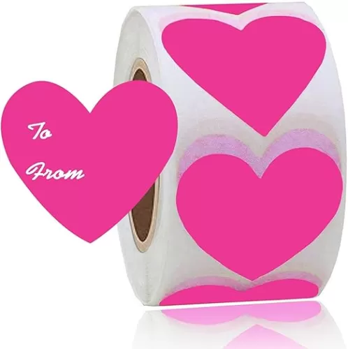 2 Inch Fluorescent Pink Heart Shaped Stickers for Craft Envelopes Boxes Gift Tags Bags Wedding, 500 Pcs