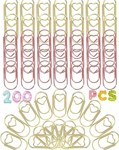 200 Pcs Gold Love Heart Shaped Paper Clips, 0.8inch Small Paper Clips for Funny, Small Mini Paperclips Paper Clamps for Office School Home Desk Organizer（100 Gold, 100 Rose）