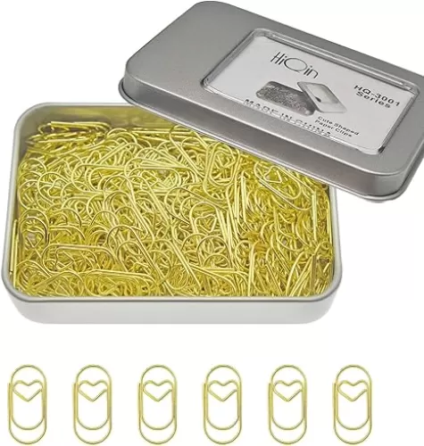 200 Pcs Heart Paper Clips Mini, Gold Paperclips, Wedding Invitation Paper Clips