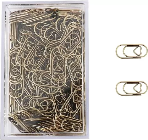 200 Pcs Small Paper Clips Love Heart Shaped Paperclips Stainless Steel in Tinplate Paper Clips Holder for Office School Home Desk Organizers
