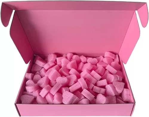 200Pcs Pink Heart Shaped Filler Peanuts With Pink Gift Box Packaging Shreds Memory Epe Foam For Filling Beanbag Beads Basket Diy Crafts Birthday Gift Wrapping Party Wedding Decoration Supplies