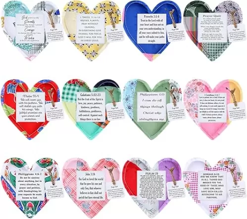 24 Pcs Mini Prayer Quilts with Cross Heart Pocket Prayer Quilt Christian Sympathy Gift for Women Mothers Day Religious Church Faith Gifts Scripture Cloth Panel Hospital Baptism(Fresh)