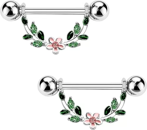 2pcs 14G Nipple Rings Flower Nipple Bars Surgial Steel 316L Nipple Piercing Jewelry Heart Nipple Barbell for Women