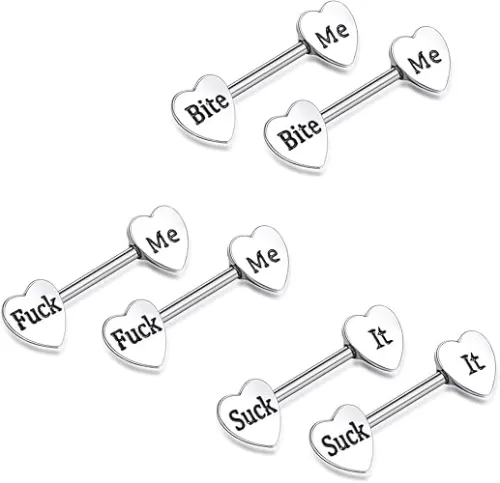 3 Pairs Women Nipple Rings 14G Stainless Steel Nipplerings Tongue Rings Barbell Heart Shape Body Piercing Jewelry