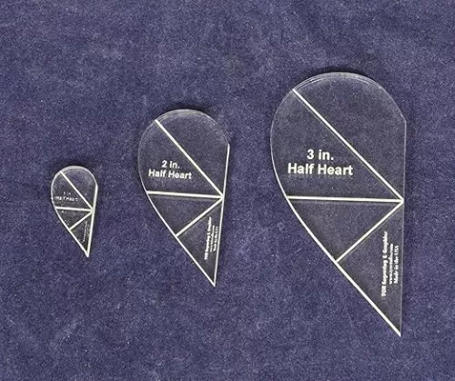 3 Piece Half Heart (1, 2, 3) Quilting and Sewing Template Set 1/8 Inch Clear Acrylic