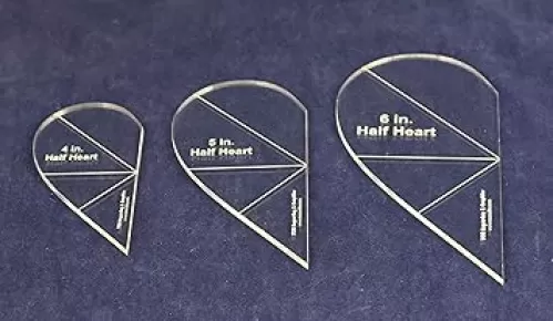 3 Piece Half Heart (4, 5, 6) Quilting and Sewing Template Set 1/8 Inch Clear Acrylic
