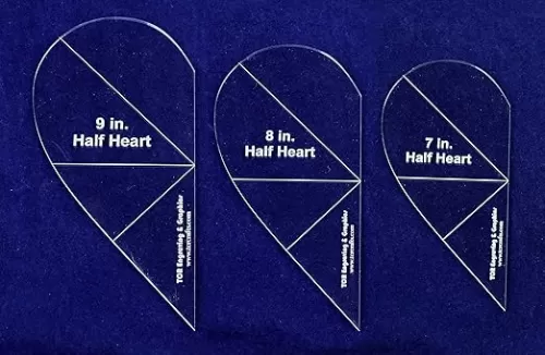 3 Piece Half Heart Quilting and Sewing Template Set 1/4 Inch Clear Acrylic