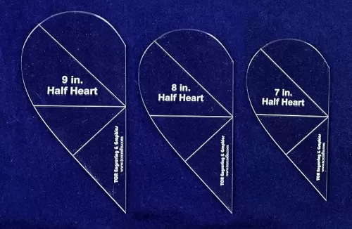 3 Piece Half Heart Quilting and Sewing Template Set 1/8 Inch Clear Acrylic