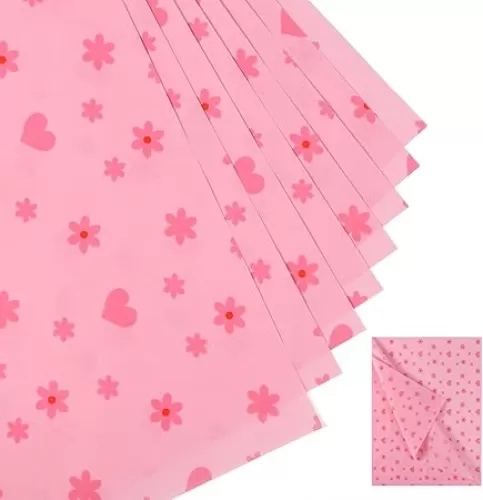30 Sheets Heart Flower Tissue Paper, 19.68x13.78in Wrapping Tissue Paper Heart Flower Patterns Decorative Gift Wrapping Paper Sheets for Christmas Wedding Birthday Party Crafts Packing (Pink)