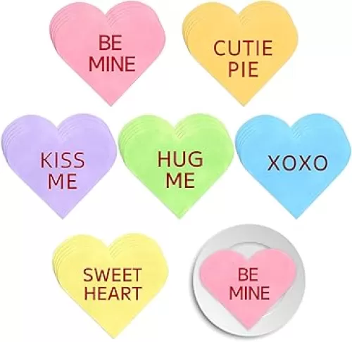 300 Pieces Valentine's Day Heart Napkins Conversation Heart Napkins Disposable Heart Shaped Paper Napkins Heart Beverage Napkins for Valentine’s Day Party Supplies