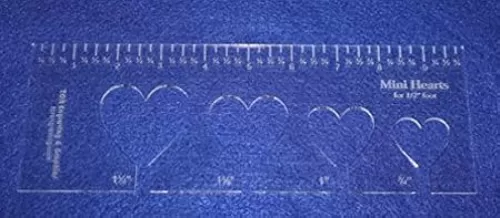 4 Mini Hearts Template for 1/2 Inch Foot - Clear with Ruler 1/8 Inch Thick