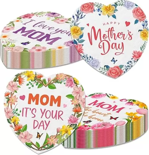 40Pcs Mother's Day Napkins, Happy Mother's Day Party Supplies Disposable Napkins, Heart-shaped I Love Mom Mothers Day Paper Cocktail Napkins for Mother's Day Party Decorations Supplies