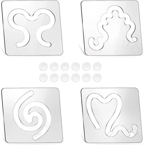 4Pcs Free Motion Quilting Rulers and Templates Set Quilting Templates for Machines Quilting Heart-Shaped Clockwork Cotton Swirl Pattern 1/8 Inch Thick Quilting Supplies with Non-Slip Grips (Style D)