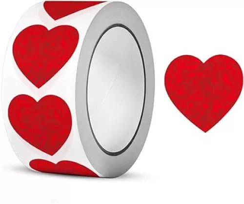 500 Red Heart Stickers - Valentines Day Decorative 1 Inch Round Self Adhesive Envelope Seal Roll for Gift Box Packing