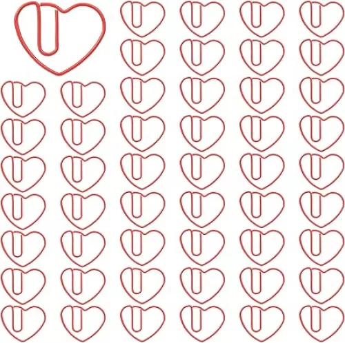 50PCS Heart Paper Clips Cute Paper Clips Red Cute Heart Paperclips Fancy Metal Love Paperclips for Fun Office Supplies School Gifts Wedding Invitation Decoration (1.18×0.94×0.04 Inches)