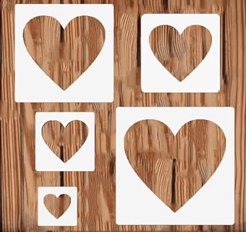 5PCS Heart Stencil 5 Sizes Heart Love Stencils Painting Template Reusable Plastic Starburst Stencils for Painting on Wood Wall Decor