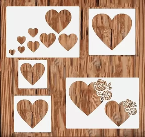 5PCS Heart Stencil Reusable Heart Stencil Template Plastic Stencils for Painting on Wood Drawings Woodburning Canvas DIY Decor