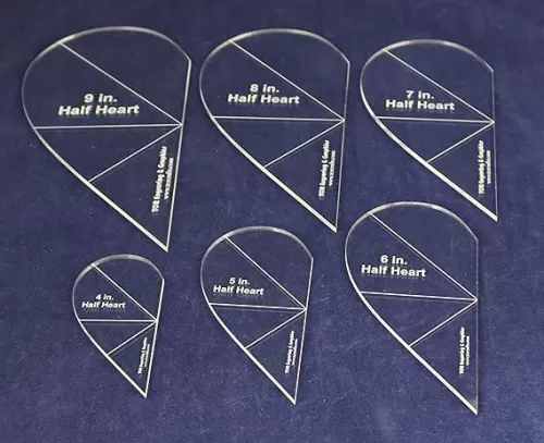 6 Piece Half Heart Quilting and Sewing Template Set 1/8 Inch Clear Acrylic