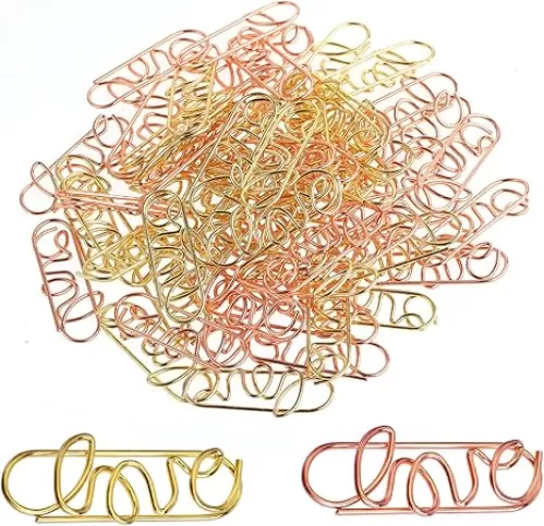 60pcs Rose Gold Heart Paper Clips - Funny Cute Metal Love Heart Shapes Bookmarks & Planner Clips for Office, School, Wedding