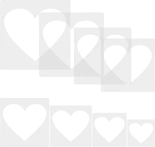 8 Piece Large Heart Shape Stencils for Painting on Wood, Reusable Different Sizes Heart Stencil Spraying on Wall, 5 Point Plastic Heart Templates for Fabric Walls Arts Paper Home Decoration