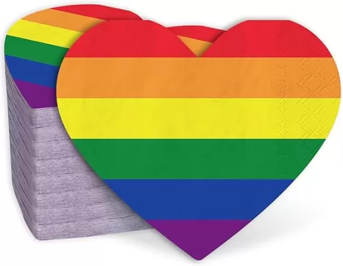 80Pcs LGBT Pride Paper Napkins Heart Shaped Rainbow Disposable Dinner Napkins Colorful Luncheon Napkins for Gay Pride Day Party Supplies Table Decor