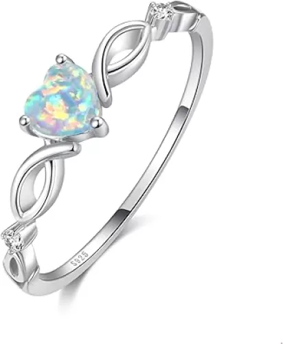 925 Sterling Silver Heart Opal Ring Engagement Promise Ring for Women Jewelry Gift