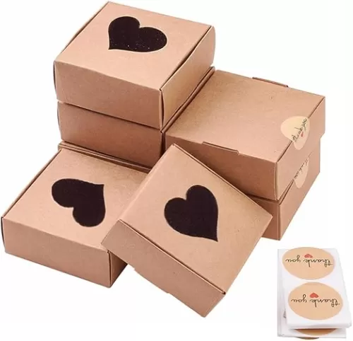 Airssory 30pcs 3x3 Inch(7.5x7.5cm) Paper Candy Boxes with Heart Window Bakery Box Gift Box Square for Singlepack Dessert Small Giftbox Packing