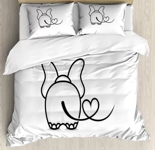 Ambesonne Romantic Duvet Cover Set, Monochrome Heart Shaped Tail Love Theme Doodle Style Animal Design, Decorative 3 Piece Bedding Set with 2 Pillow Shams, Queen Size, Black and White