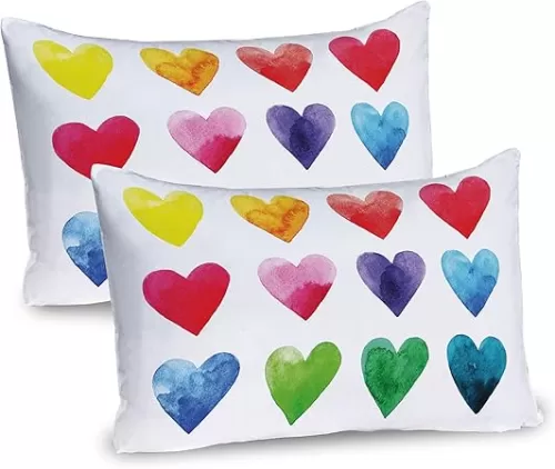 Ambesonne Valentine Pillow Sham Set of 2, Rainbow Colored Heart Shapes in Watercolors Hand Drawn Romantic Illustration, Quality Microfiber Bedding Item for All Seasons, 36" x 20", Pastel Red