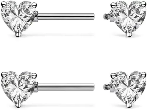ASTM F136 Titanium Multicolor Heart CZ 14G Internally Threaded Nipple Piercing Rings Barbells Jewelry for Women Hypoallergenic