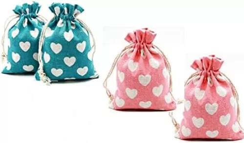 Autupy 20 Packs 5.5 x 3.9 Inch Heart Burlap Drawstring Bags Packing Storage Linen Jewelry Pouches Sacks for Valentine's Day Wedding Party Shower Birthday