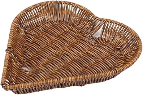 BinaryABC Heart Shaped Rattan Basket, Fruit Vegetables Bread Rattan Basket, Valentines Day Handmade Storage Basket, Mother Day Table Decorations Supplies