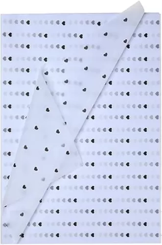 Black and White Tissue Paper Heart Pattern Flowers Wrapping Paper Sheets Bouquet Packaging Materials 28pcs Clothes Packing Wedding Mother‘s Day DIY Crafts (3 White + Black Heart)