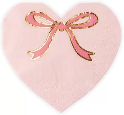 Bonjour Fête Light Pink Signature Bow Heart Large Paper Party Napkins | 3-Ply Napkins for Valentine