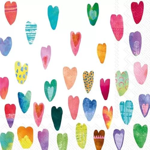 Boston International - C844300 Boston International IHR 3-Ply Cocktail Beverage Paper Napkins, 5 x 5-Inches, Rainbow Hearts