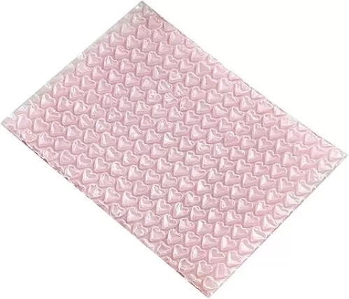 Bubble Out Bag, 4x4'' Pink Bubble Wrap for Packing, Kpop Photocard Sleeves Heart Pattern ubble Cushioning Pockets Cute Protector for Korean Idol Cards, Gift Wrapping, Collectors