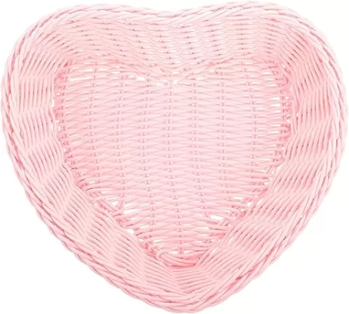 Cabilock Heart Shaped Woven Storage Basket, Pink Bread Holder, Creative Rattan-Like Design for Snacks, Fruits, and Home Organization, 9.44 X 8.66 X 2.36 Inches