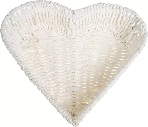 Cabilock Snack Basket Heart Shaped Basket Fruit Plate: Vegetable Bread Food Serving Bowl Paper String Woven Storage Tray Handwoven for Picnic Kitchen Decor White Bread Wicker Platter