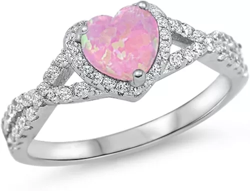 CHOOSE YOUR COLOR Sterling Silver Heart Halo Promise Ring