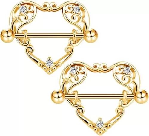COCHARM 14G Heart Nipple Rings for Women Surgical Steel CZ Nipple Piercings Nipple Barbells Nipple Bars Gold Silver Rose Gold