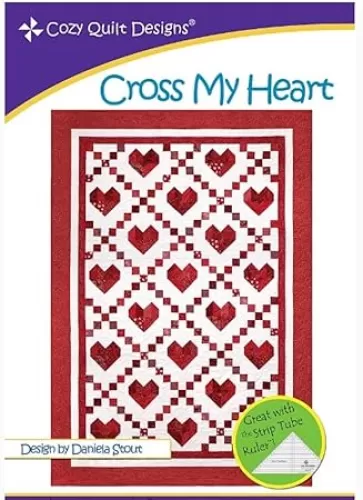 Cozy Quilt Designs Cross My Heart Sewing Pattern for Strips Pieced Hearts - Red - One Size Only