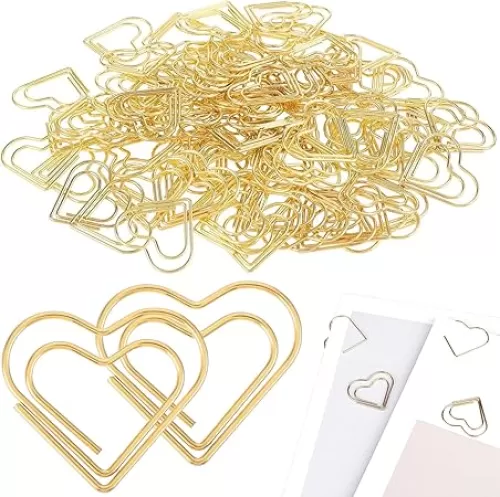 Cute Metal Heart Paper Clips: Love Shape Gold Binder Paperclips Mini Bookmark 100Pcs Document Note Sorting Organizer for Wedding Decorative Office Supplies