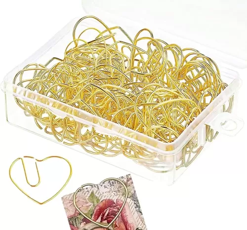 Cute Paperclips, Gold Heart Paper Clips, Heart Paperclips with Clear Box - Perfect for Wedding, Marriage, Journaling, Office, Heart Paperclips Cute Small Paper Clips