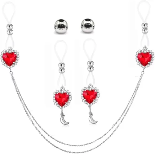 CZ Heart Non Piercing Nipple Noose Nipple Chains Fake Nipple Jewelry Adjustable Body Chains Non Pierced Body Jewelry for Women