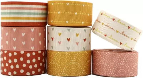 David accessories Love Grosgrain Ribbon Tape 1" Wide x 40 Yards Total-8 Rolls 5 Yards for DIY Handmade Hair Bow Headwear Wedding Festival Home Party Birthday Decorations Gift Packing (Hearts)