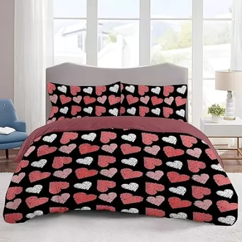 EXXBYELI Full Duvet Cover Set, Modern Women Girls Red Heart Shaped Comforter Duvet Cover Full Size Cute Love Pattern Aesthetic Kawaii Bedding Set 80"×90" with 2 Pillowcases 20"x30"